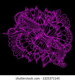 Psychedelic pattern. For meditation, soothing, twisting elements. Doodle drawn by hand