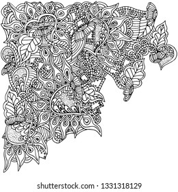 Psychedelic pattern. For meditation, soothing, twisting elements. Doodle drawn by hand