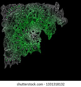 Psychedelic pattern. For meditation, soothing, twisting elements. Doodle drawn by hand