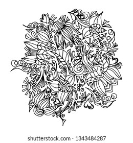 Psychedelic pattern. For meditation, soothing, twisting elements. Doodle drawn by hand