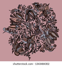 Psychedelic pattern. For meditation, soothing, twisting elements. Doodle drawn by hand