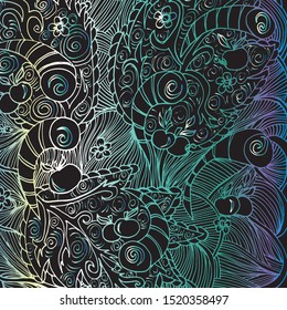 Psychedelic pattern. For meditation, soothing, twisting elements. Doodle drawn by hand