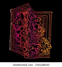 Psychedelic pattern. For meditation, soothing, twisting elements. Doodle drawn by hand