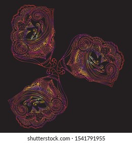 Psychedelic pattern. For meditation, soothing, twisting elements. Doodle drawn by hand