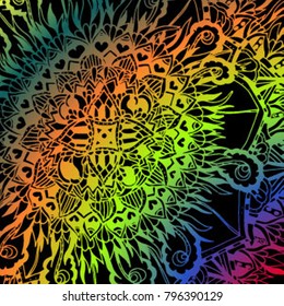 Psychedelic pattern. For meditation, soothing, twisting elements. Doodle drawn by hand