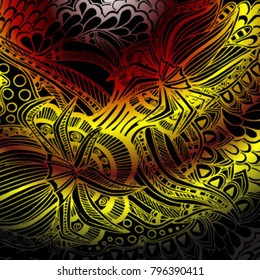 Psychedelic pattern. For meditation, soothing, twisting elements. Doodle drawn by hand