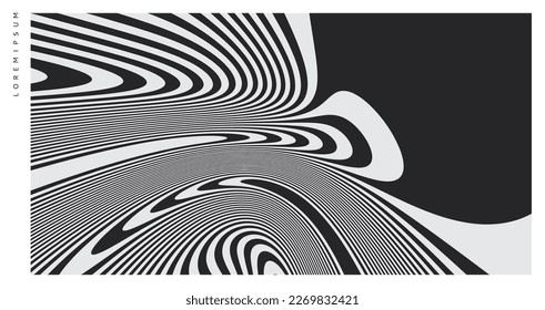Psychedelic pattern with melting and distorting lines. The geometric background by stripes. 3d vector illustration for brochure, annual report, magazine, poster, presentation, flyer or banner. 