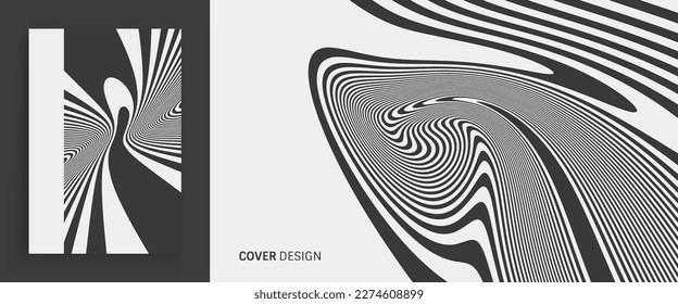 Psychedelic pattern with melting and distorting lines. The geometric background by stripes. 3d vector illustration for brochure, annual report, magazine, poster, presentation, flyer or banner. 