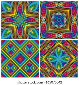 Psychedelic Pattern Set. Seamless funky pop art texture with optic three-dimensional illusion  