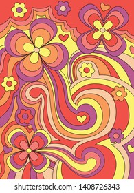 Psychedelic Pattern, Vintage Colors And Shapes, Floral Background Hippie Style, 1960s, 1970s