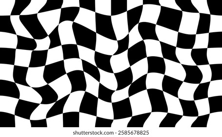 Psychedelic patterns black and white with deformed squares and wavy lines. Cool layouts in retro style of 60s 70s 80s 90s. Vector flat illustration.