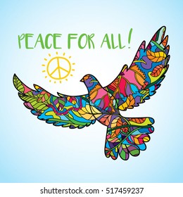 Psychedelic Peace Bird Dove Body Silhouette Poster Icon Vector Illustration
