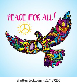 Psychedelic Peace Bird Dove Body Silhouette Poster Icon Vector Illustration
