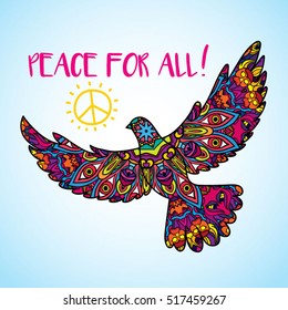 Psychedelic Peace Bird Dove Body Silhouette Poster Icon Vector Illustration
