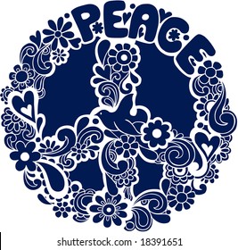 Psychedelic Peace Sign Silhouette Vector Illustration