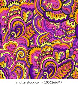 Psychedelic plant vector seamless colorful pattern.