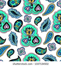 Psychedelic plant vector seamless colorful pattern.