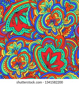 Psychedelic plant vector seamless colorful pattern.