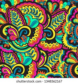 Motif floral psychédélique image vectorielle harmonieux et coloré.