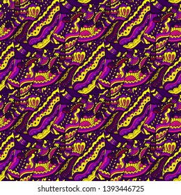 Psychedelic plant vector seamless colorful pattern.