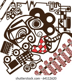 Psychedelic portrait, abstract face, t-shirt design