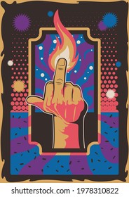 Psychedelic Poster, Classic Rock Music Album Covers Stylization, The Finger and Psychedelic Background