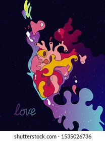 Psychedelic poster for Valentine's Day. Abstract  heart