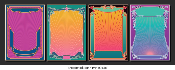 Psychedelic Posters Background Set, Art Nouveau Frames