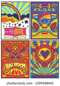 Psychedelic Posters, Covers Backgrounds from the 1960s, Hippie Lifestyle Decor