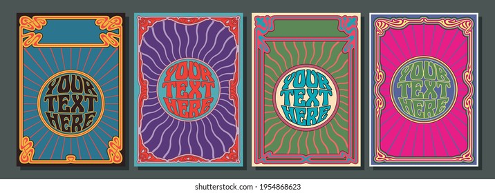 Psychedelic Posters Template Set, Art Nouveau Frames, Psychedelic Colors
