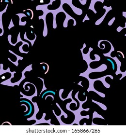 Psychedelic Print. Modern Seamless Pattern.  Color, Multicolor Fantasy Hand Drawn. Linear Collage. Bizarre Street Art. Creative Trendy Style. Abstract, Contrast Shape. Doodle Crazy Vector Background.
