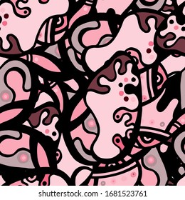Psychedelic Print. Modern Seamless Pattern.  Gray, Bordo Fantasy Hand Drawn. Linear Collage. Bizarre Street Art. Creative Trendy Style. Abstract, Contrast Shape. Doodle Crazy Vector Background.
