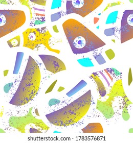 Psychedelic Print. Modern Seamless Pattern.  Fanny Packaging. Cool Hand Drawn. Linear Collage. Bizarre Street Art. Creative Trendy Style. Abstract Contrast Shape. Doodle Crazy Vector Background.
