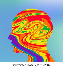 Psychedelic Profile Art - Colorful silhouette with swirling patterns. Perfect for inspirational posters, digital art, and social media content.