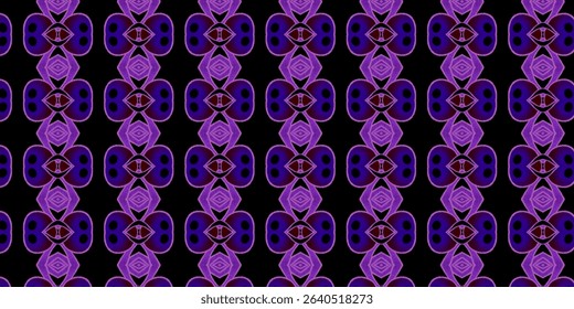 Psychedelic Purple and Black Seamless Pattern with Abstract Shapes