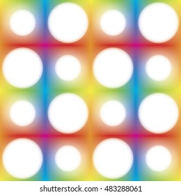 Psychedelic rainbow colors blended together with white circles to make a seamless vector pattern