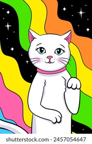 Psychedelic rave trip poster with white cat