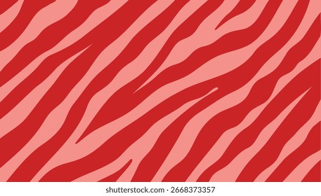 Psychedelic red retro zebra or tiger pattern background. animal colored skin background. Vector illustration