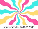 Psychedelic retro abstract background with 70s style background. Vintage spiral distorted ray pattern. pink, yellow and sky blue colors