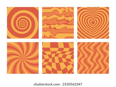 Psychedelic retro abstract backgrounds 70s style set. Vintage distorted patterns.