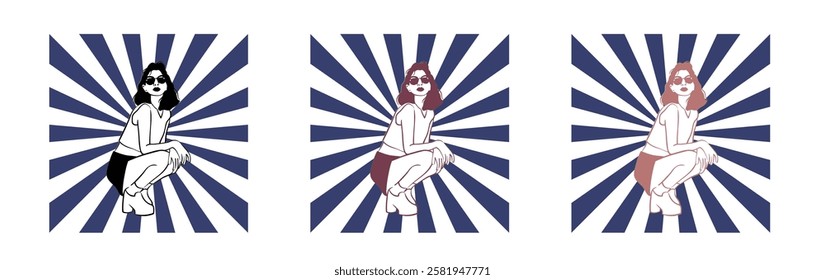 Psychedelic retro abstract backgrounds 70s style set. Fashion retro