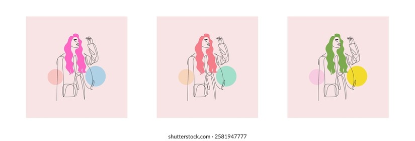 Psychedelic retro abstract backgrounds 70s style set. Fashion retro