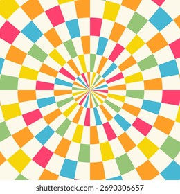 Psychedelic retro abstract backgrounds 70s style, colorful checkered pattern