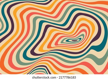 Psychedelic retro groove background in muted warm tones. vector illustration. Pattern in the style of the seventies and sixties. Hippie style design