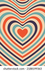 Psychedelic retro groove background in muted warm tones shape heart . vector illustration. Pattern in the style of the seventies and sixties. Hippie style design