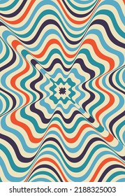 Psychedelic Retro Groove Background In Muted Warm Tones. Vector Illustration. Pattern In The Style Of The Seventies And Sixties. Hippie Style Design