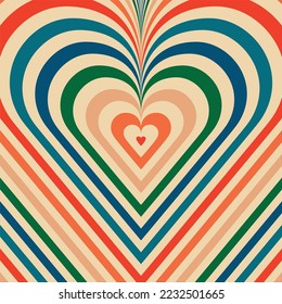 Psychedelic retro groove background in muted warm tones shape heart . vector illustration. Pattern in the style of the seventies and sixties. Hippie style design