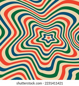 Psychedelic retro groove optical background in muted warm tones. vector illustration. Pattern in the style of the seventies and sixties. Hippie style design