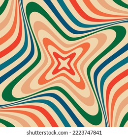 Psychedelic retro groove star background in muted warm tones. vector illustration. Pattern in the style of the seventies and sixties. Hippie style design