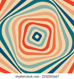 Psychedelic retro groove tunnel background in muted warm tones. vector illustration. Pattern in the style of the seventies and sixties. Hippie style design